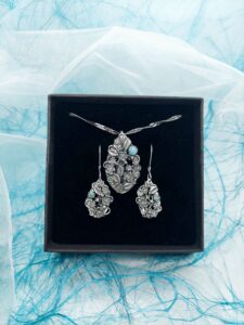 hõbesavist amasoniidi ja aafrika türkiisiga ehtekomplekt